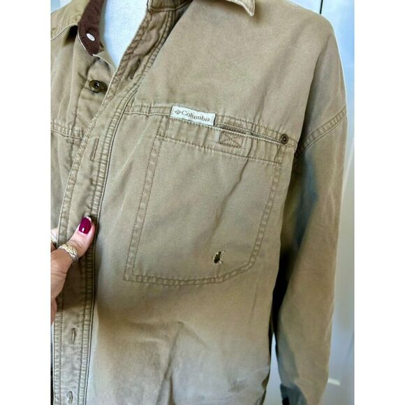 Columbia Brand Utility Jacket Khaki with Brown Lining Men's Large - Picture 2 of 7